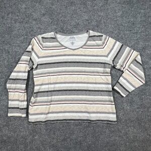 Croft & Barrow The Classic Tee Shirt Womens Large Multi Striped V Neck Cotton